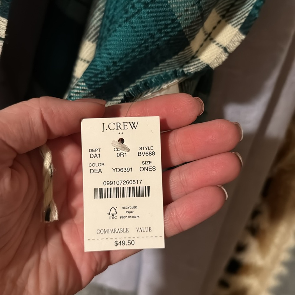 NIB J Crew Scarf Tartan Plaid Academic Green, Black, Cream - Picture 3 of 7